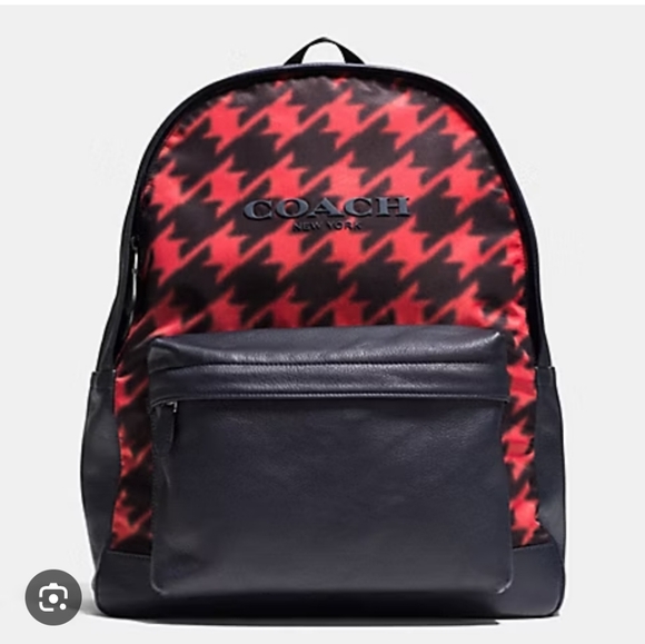 COACH | F71755 Navy Leather Red Houndstooth Campus Backpack - Picture 1 of 6